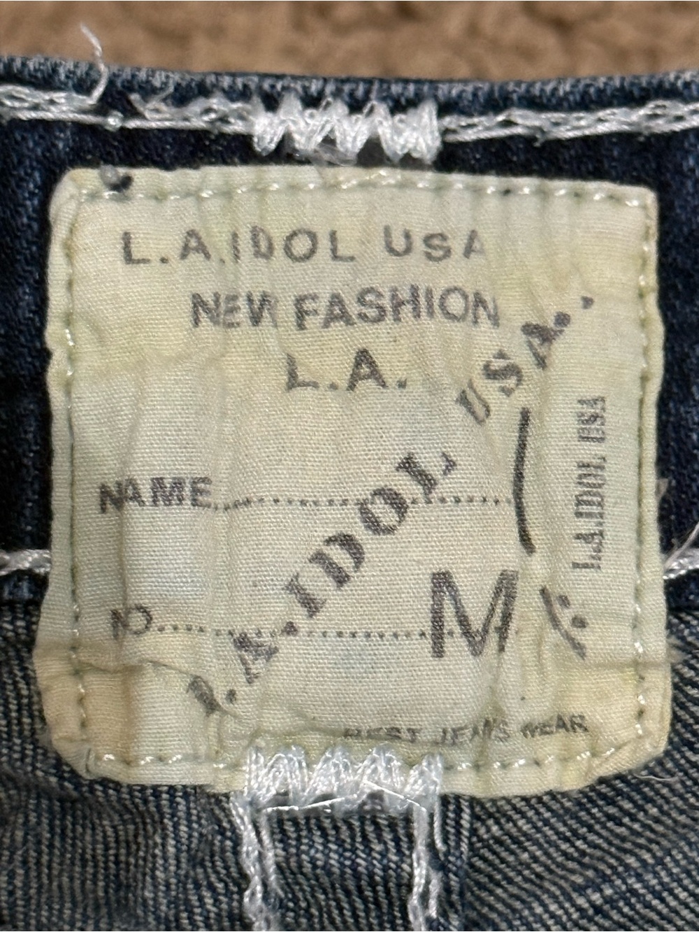 L.A. Idol Dark Blue Denim Short Shorts with White Contrast Stitching - Picture 4 of 5